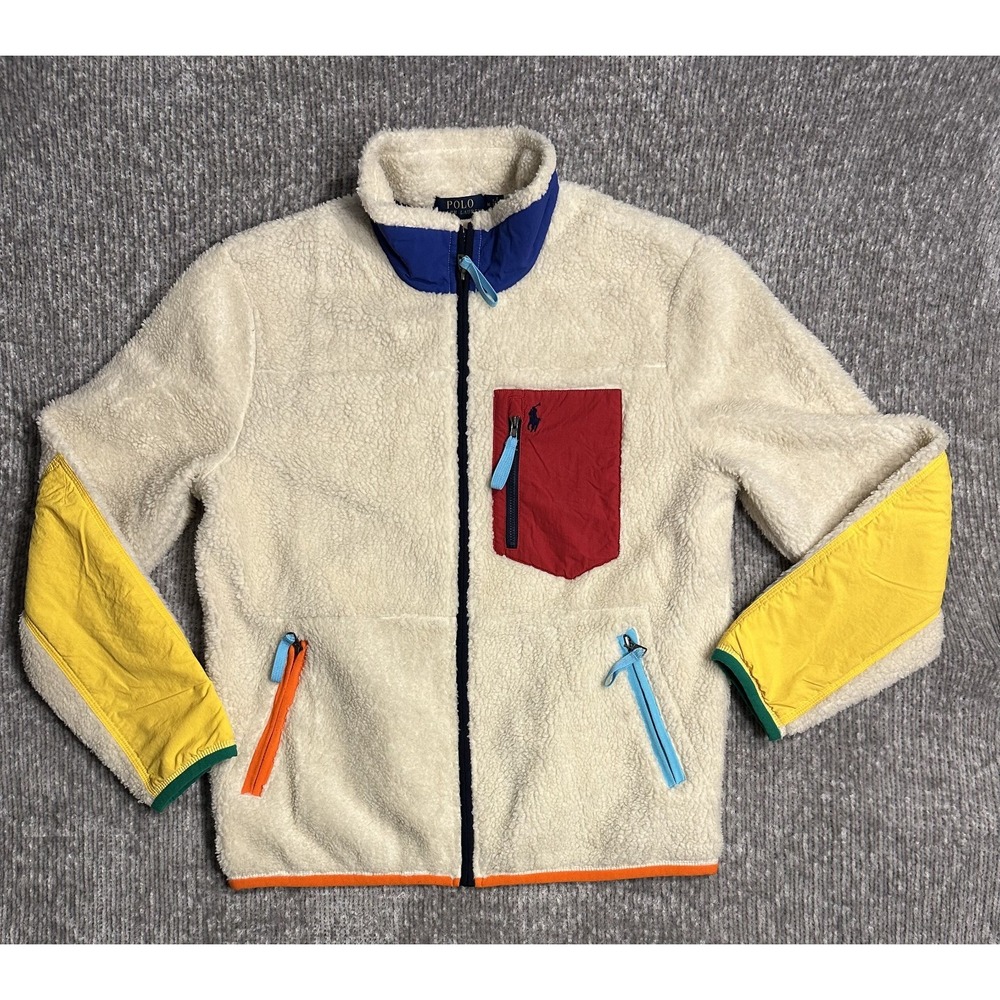 Polo Ralph Lauren Fleece Jacket Patchwork Colorblock M Men's Sherpa Lined Rare